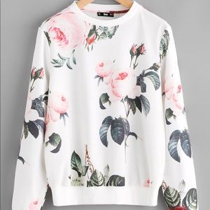 White and Pink Floral Pullover Sweatshirt
